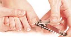 A pair of professional curved nail clippers with ergonomic handles, ideal for precise nail grooming.