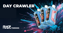 Introducing the Day Crawler RAZ TN9000, a next-level disposable vape experience crafted for those who crave intense, berry-packed flavors and high-tech functionality.