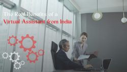 Business professional receiving assistance from a virtual assistant in an office setting.