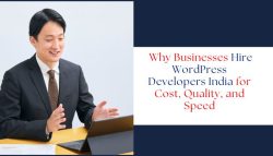 Business professional discussing WordPress development services on a video call, emphasizing the benefits of hiring developers from India.