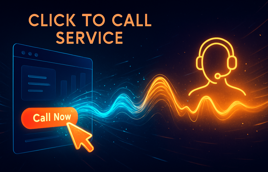 Futuristic illustration of a "Call Now" button being clicked, sending a glowing digital wave to a headset-wearing customer service icon. Ask ChatGPT