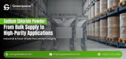 Promotional image for Greenjeeva, showcasing sodium chloride powder with insights on industrial and food-grade procurement.