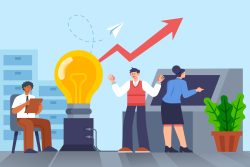 Illustration of business planning concept with charts, graphs, and strategy icons representing consistent brand growth and planning.