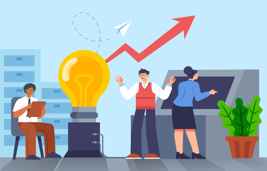 Illustration of business planning concept with charts, graphs, and strategy icons representing consistent brand growth and planning.